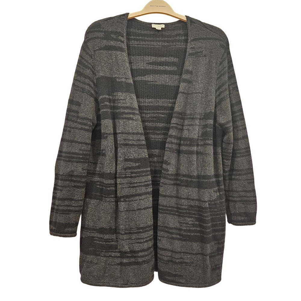 Pure‎ Jill Petite Gray Open Front Striped Knit Duster Cardigan Sweater